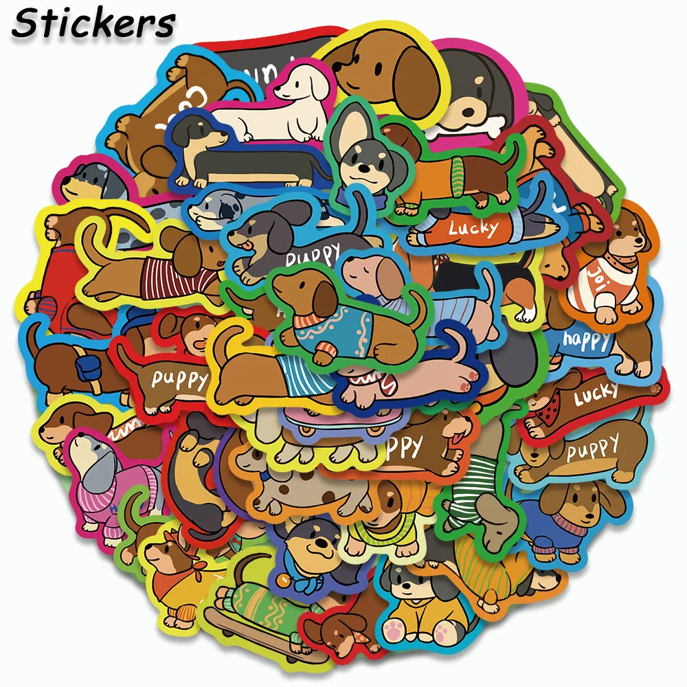 50PCS Cute Dachshund Stickers Cartoon Animals Graffiti Decals For Cup Laptop Skateboard Suitcase Guitar Waterproof Stickers