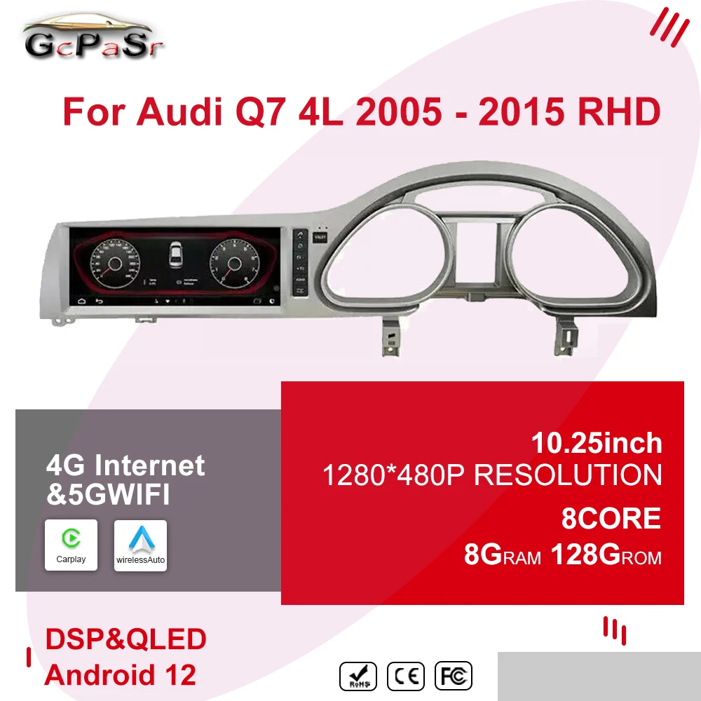 Android 13 Car Radio Video For Audi Q7 4L 2005 - 2015 RHD Multimedia Navigation Bluetooth GPS Auto Carplay 4G WIFI System 10.25