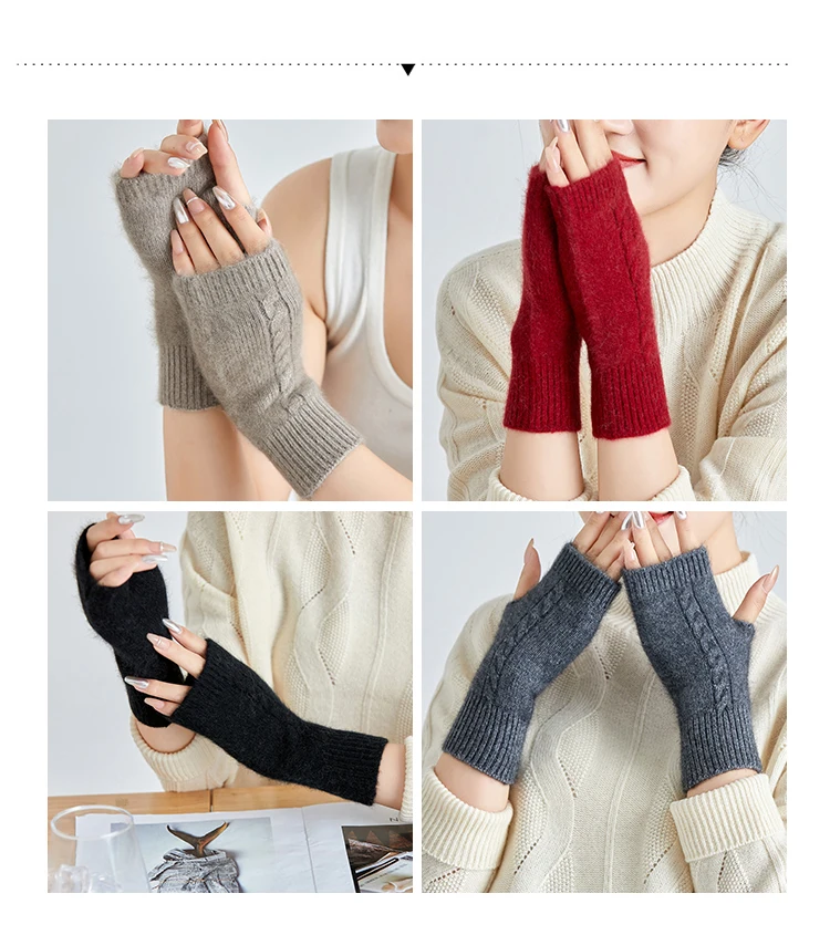 Nerz Kaschmir Herbst Winter Handschuhe Kabel Nahtlose Bequeme Fingerlose Warme Waschbär Wolle Handschuh Daumen Loch Handschuhe Weibliche Schöne – Detail 12