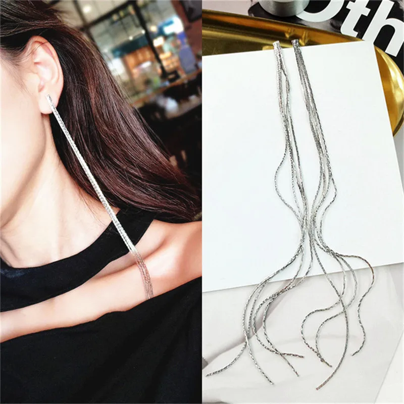 Exaggerated Tassel Earrings Multilayer Copper Chain Tassel Long Statement Drop Earrings For Women Party Jewelry Brincos Bijoux