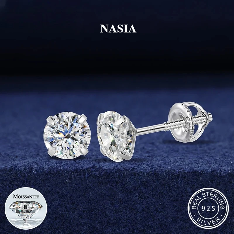 NASIA 100% 925 Sterling Silver 0.1-2ct D Color VVS1 Moissanite Diamond Stud Earrings for Women Men Party Wedding Gifts 2026