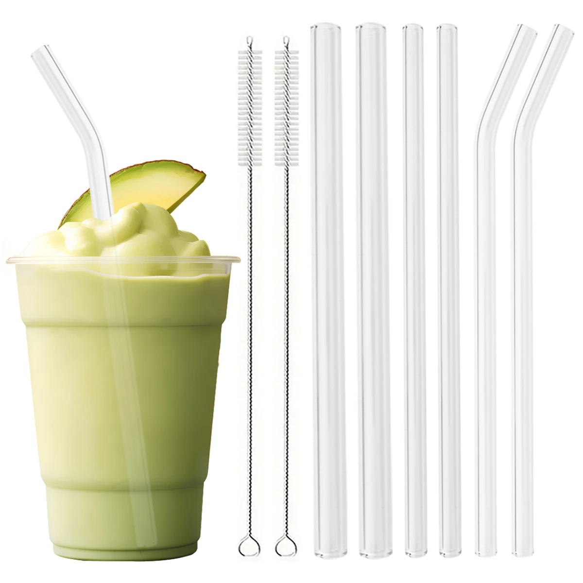 3/6pcs High Borosilicate Glass Straws Pearl Milk Tea Glass Straw Wide 8/12mm Drinking Straw Set with Brush Party Bar Drinkware