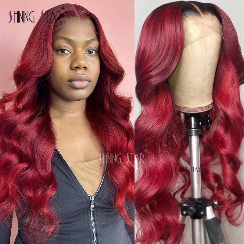 

30 34 Inch Long 13X6 Red Straight Lace Front Human Hair Wigs 99J Burgundy Colored 180% Density 13X4 Lace Frontal Human Hair Wig