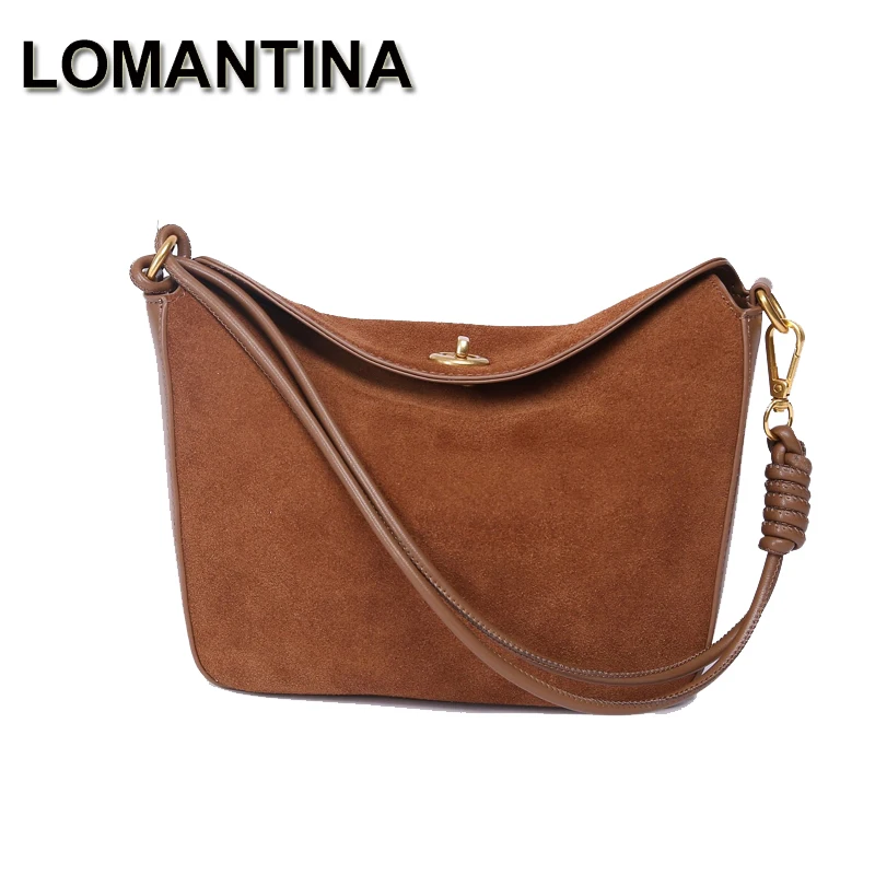 

LOMANTINA New Suede Boston Bags For Girls Women Shoulder Large Capacity Handbags Fashion Casual Genuine Leather Purses Tote