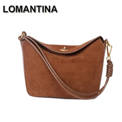 LOMANTINA New Suede Boston Bags For Girls Women Shoulder Large Capacity Handbags Fashion Casual Genuine Leather Purses Tote