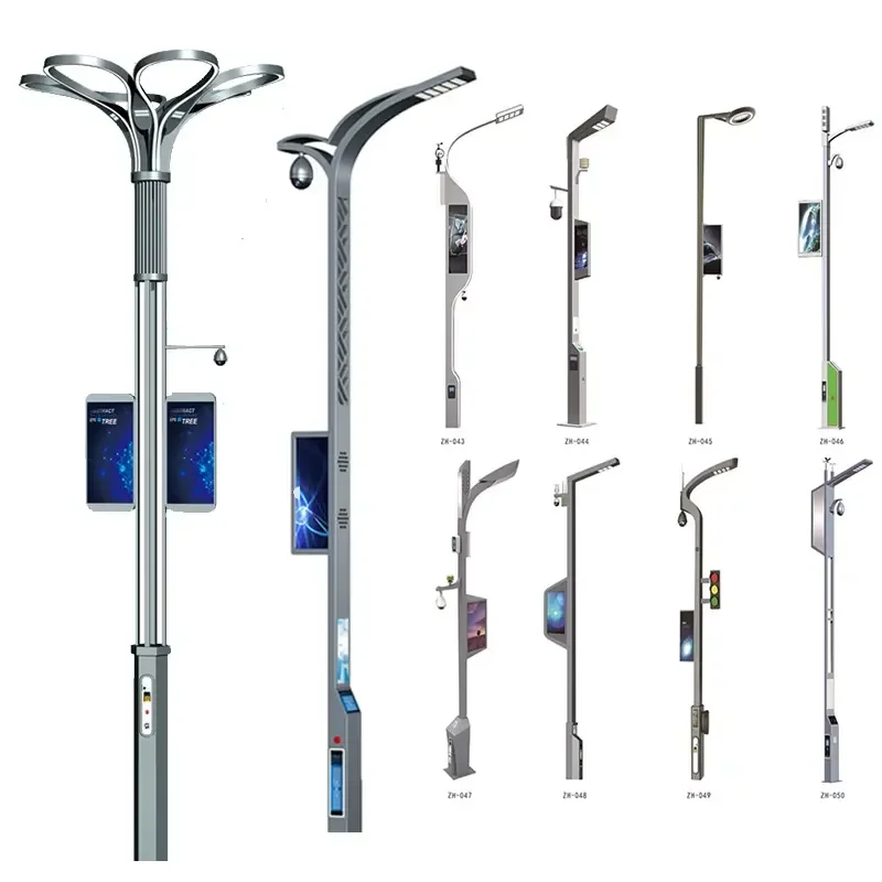 Intelligent Steel Light Smart Poles Streetlights for Outdoor Smart City Monitoring & Municipal Broadcasting Display Wholesale