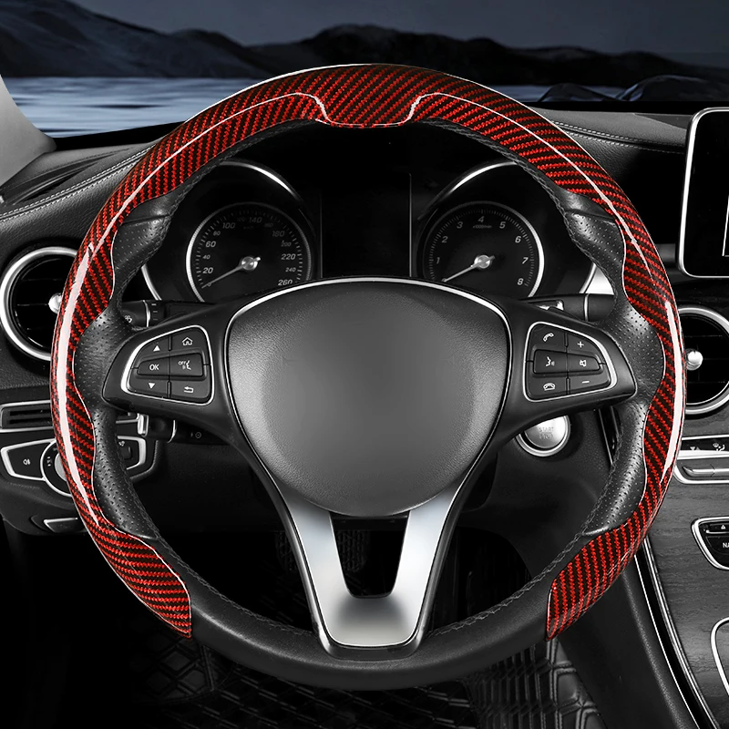 Car steering wheel cover with carbon fiber pattern ultra-thin sport suede handle cover suitable for summer all year round