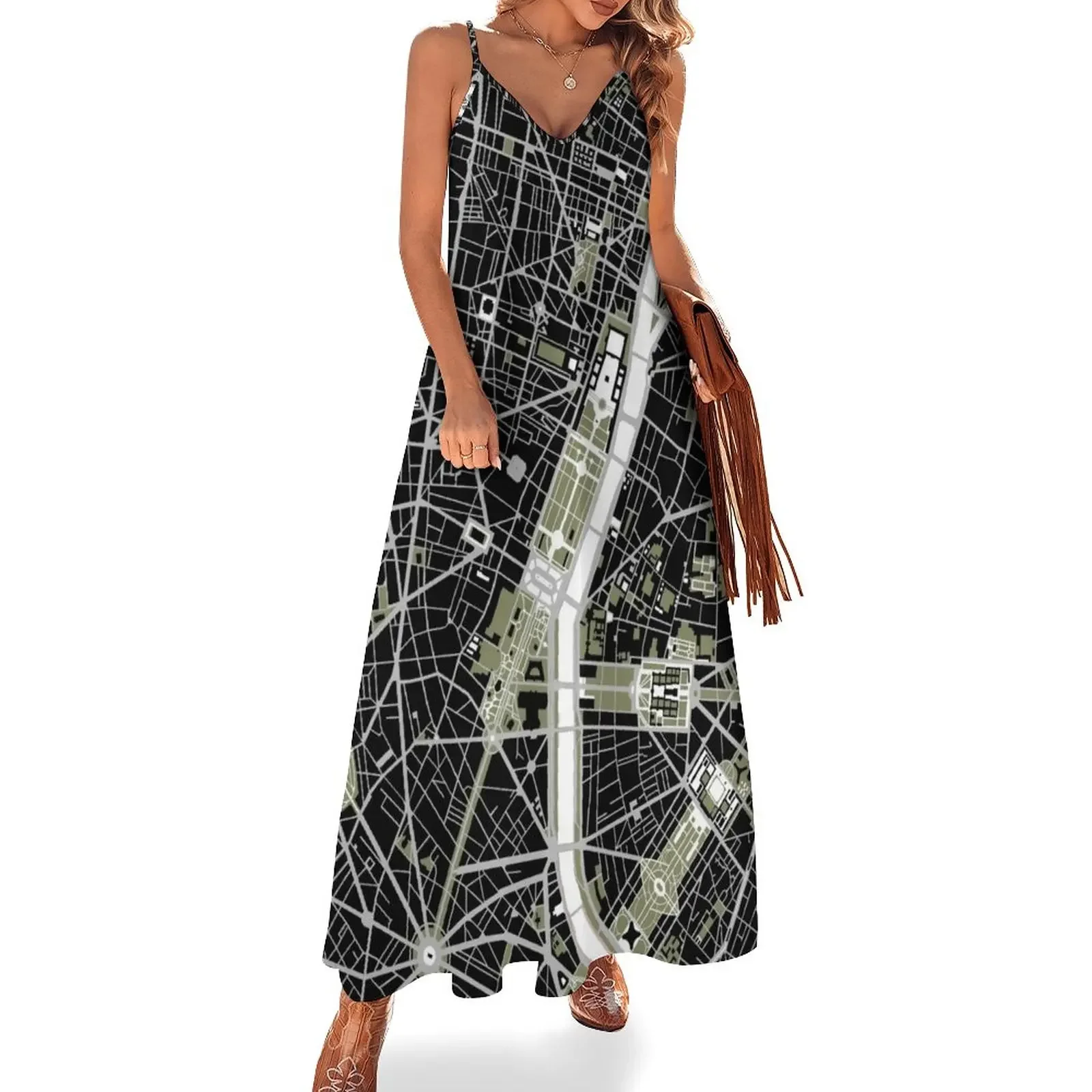 

Paris city map engraving Sleeveless Dress dress Dress women Women's summer dresses summer woman 2025