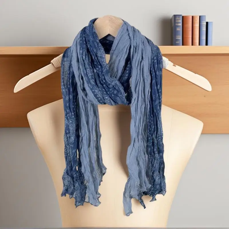 

Retro Ethnic Style Warm Cold-proof Scarf Women Crumpled Silk Scarf Long Folds Gradual Change Color Shawl Fashion Headscarf Gifts