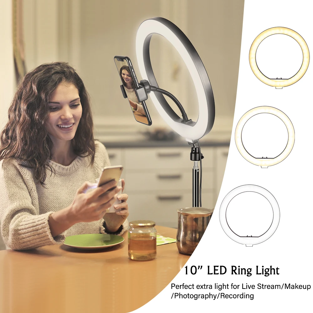 Lampe annulaire LED avec clip pour téléphone, trépied, support pour selfie, vidéo pour Tik Tok, téléphone prometteur, studio de photographie photo