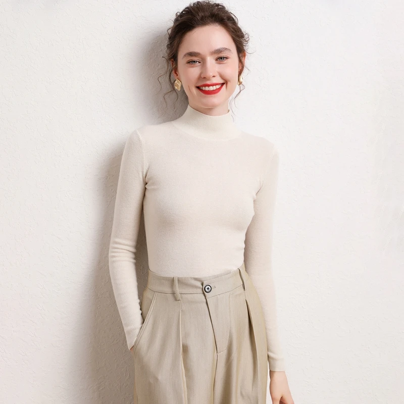 Vrouwen 100% Kasjmier Slanke Trui Mock Hals Trui Herfst Winter Eenvoudige Basic Fijne Kasjmier Truien Zachte Warme Kleding Tops