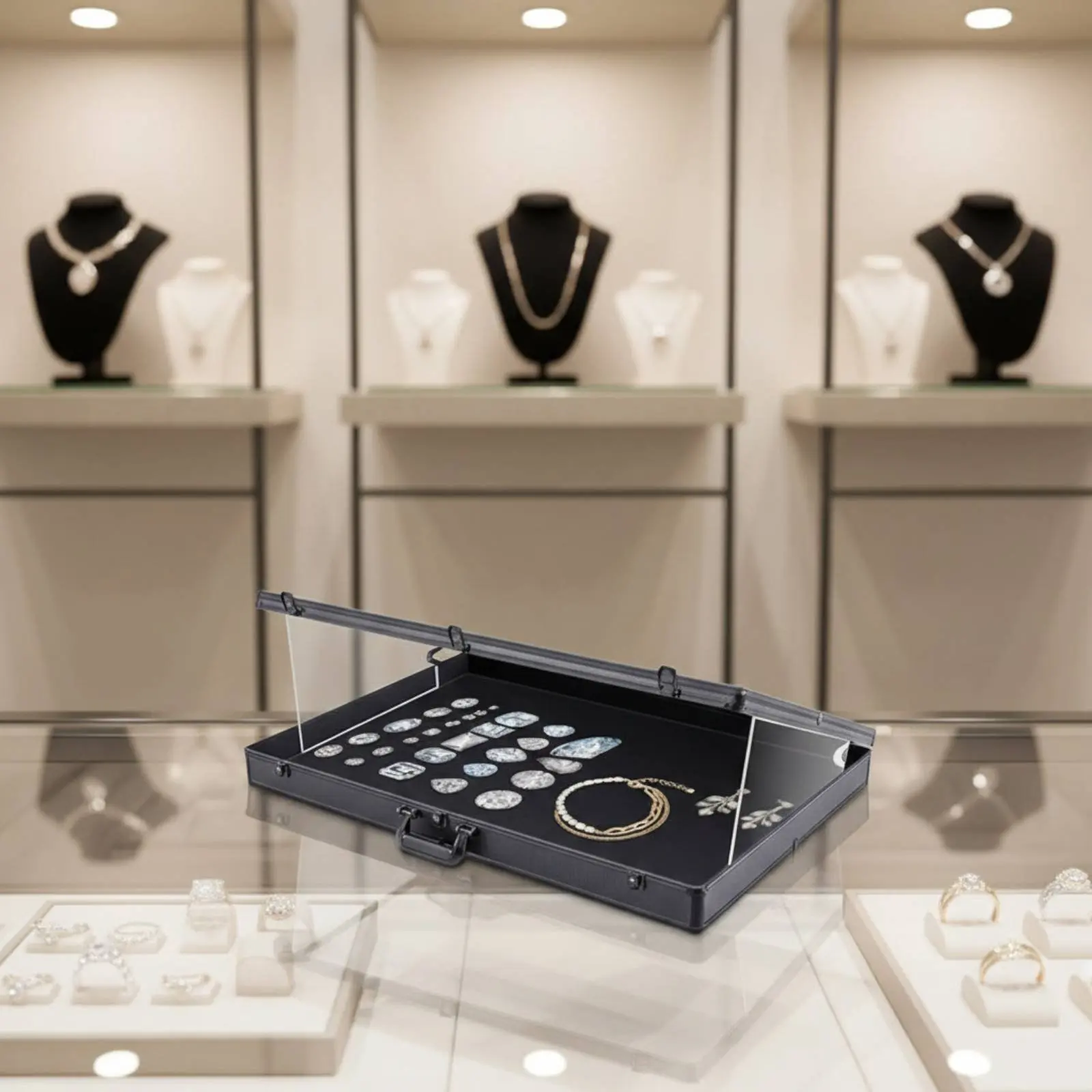 Lockable Collector's Briefcase Scuff-Resistant Lining Trading Card Display Case Aluminum Frame Display Box for Vendors