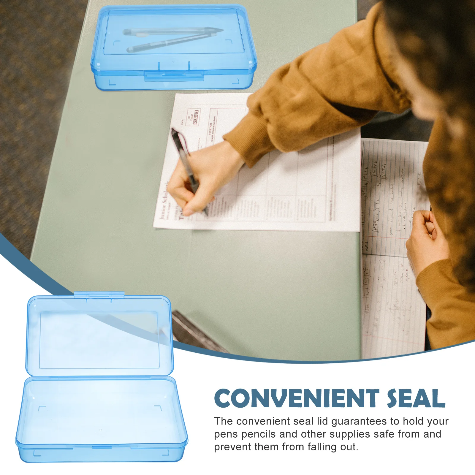 

1pc Plastic Pencil Box Stackable Large Capacity Buckle Seal Cover For Students Stationery Organizer School Supplies Pencil