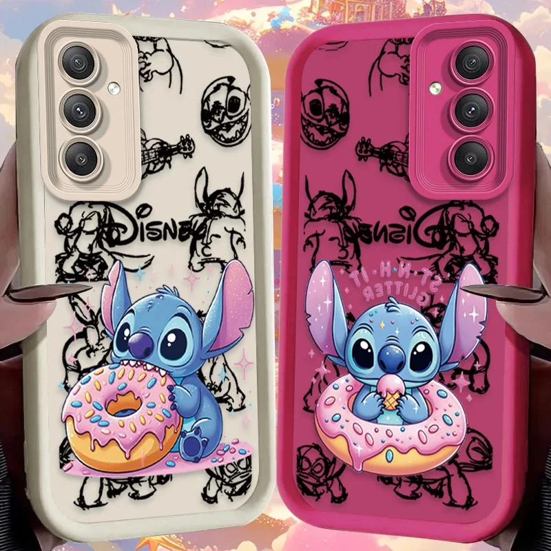 Cute Disney Stitch Doughnut Phone Case For Samsung Galaxy A14 A15 5G S21 S22 S23 S24 5G FE Plus Ultra A25 A35 A52 A53 A54 A55 5G