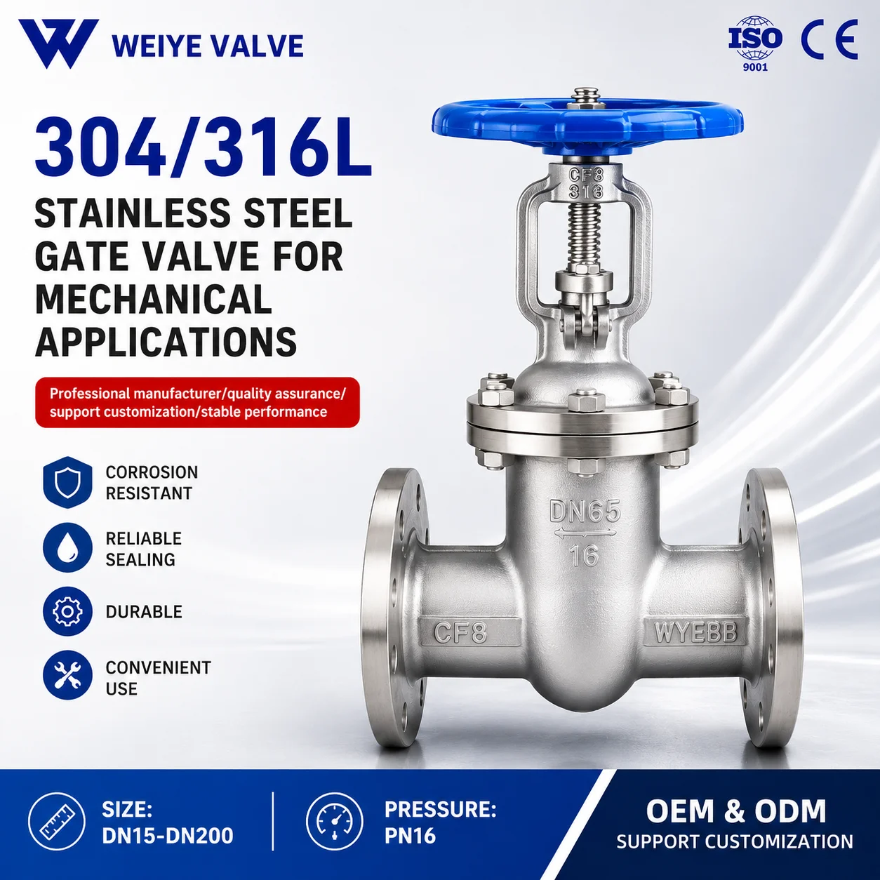 Z41W-16P Manual High Temperature Steam Hard Seal Marine Valve 304/316L Stainless Steel Mechanical Flange Gate Valve DN65 for