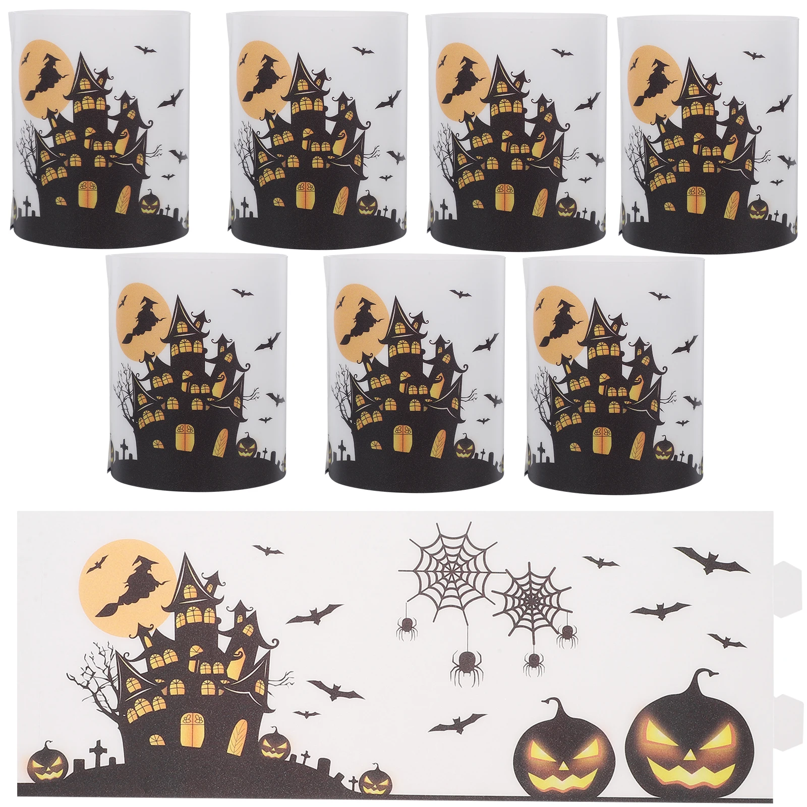 

8pcs Plastic Shades Cylinder Covers Decorative Tea Light Holders for Halloween Romantic Atmosphere Desktop for Dining