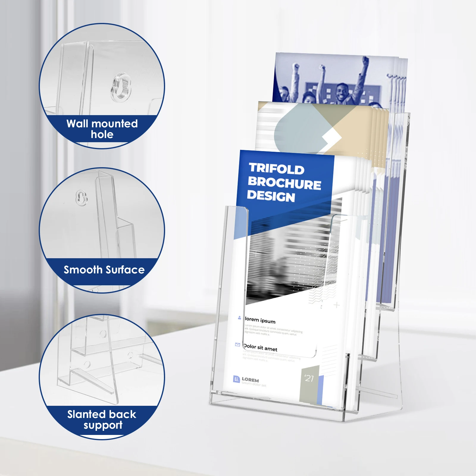 2 Pcs 3/5 Tiers Brochure Holder Clear Literature Display Stand Desk Flyer Pamphlet Storage Rack Office Card Note Holder