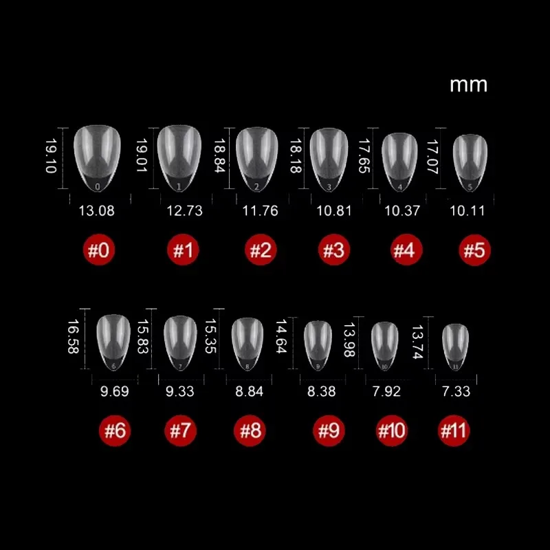 ปลายเล็บอะคริลิกแบบกึ่งด้าน รูปทรงอัลมอนด์ สีใส 600 ชิ้น สำหรับต่อเล็บและอุปกรณ์ทำเล็บ