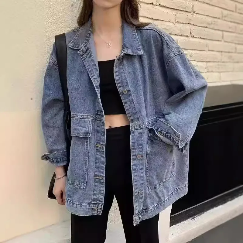 Denim Jacket Schoolgirl 2026 Spring and Autumn Korean Version New Loose  Versatile Big Pocket Outerwear Tooling Top