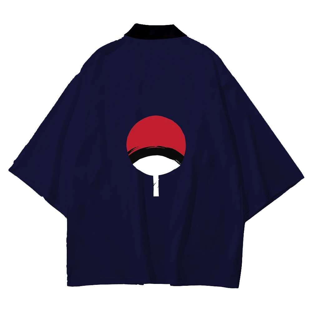 Camisa de juego de rol de Anime japonés, estampado de abanico de Futón del Clan Uchiha en 3D, Kimono de estilo para hombres y mujeres, Yukata de playa japonesa Haori