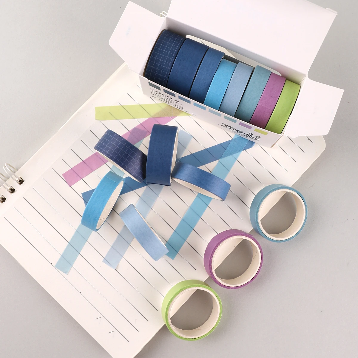 10 Rolls/Box Pastel Solid Color Washi Tape Set Slim Grid Masking Tape for Journaling Scrapbooking Notebooks Planners DIY Crafts