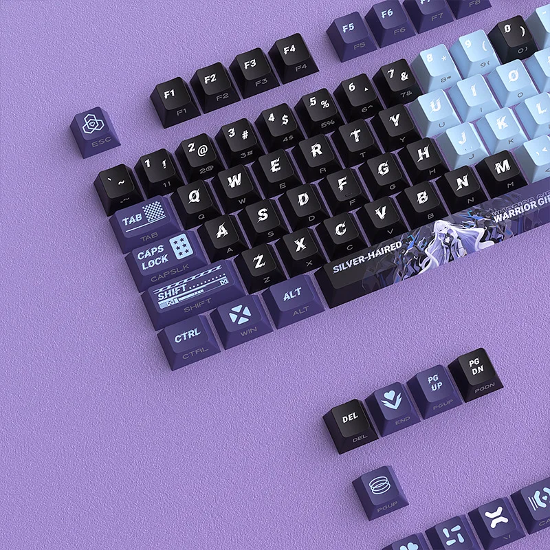 KUXM Silver-Haired Battle Princess Keycaps Sublimação de calor Original 125 teclas PBT Conjunto personalizado