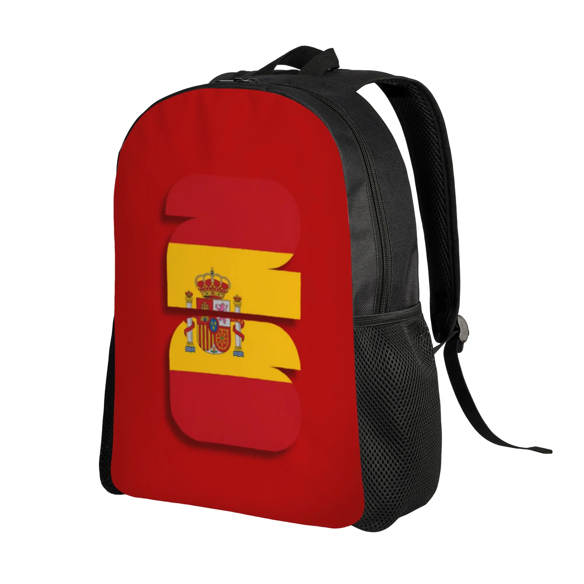 Back to school season Spain Red Yellow Crown Crest Flag Textured Minimal Red Art Schoolbag Female Adjustable Strap Backpack