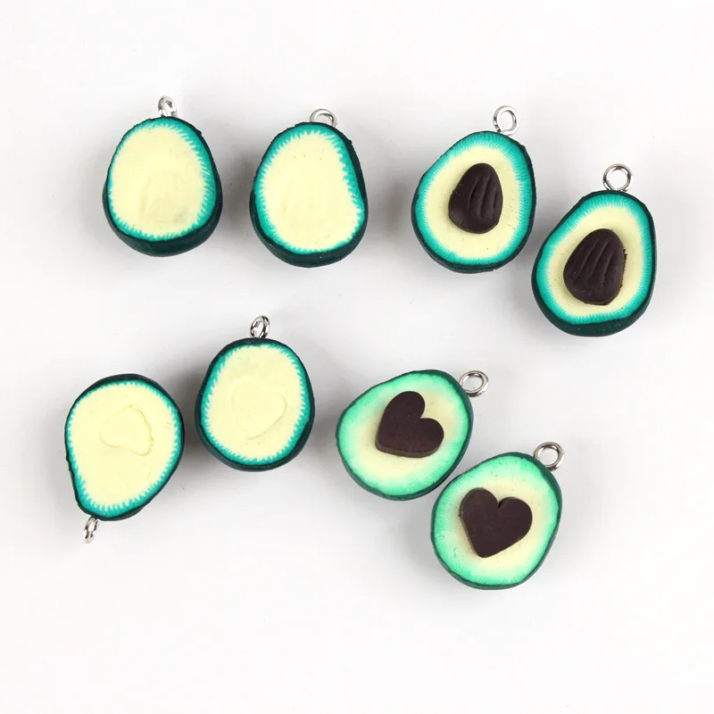 Newest 80pcs 16*19mm Fruit avocado heart clay resin plastic pendant diy jewelry accessories earrings material cute pendant