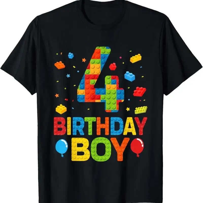 4Th Birthday T Shirt 4 Year Old Building Block Boy