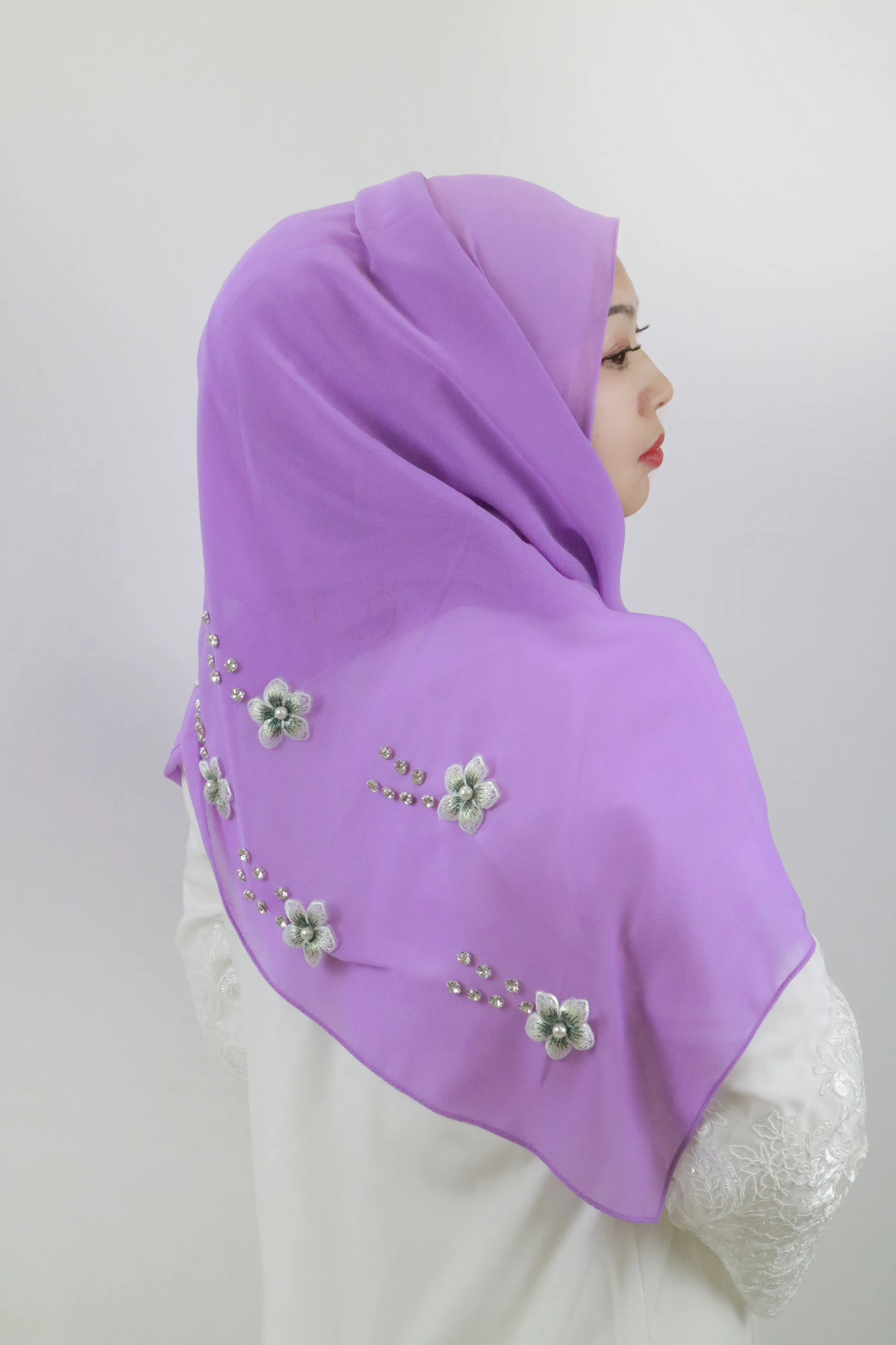 Hijab en mousseline de soie perlée florale pour filles, comparateur de couleur météo de printemps, trekking de printemps, protection solaire