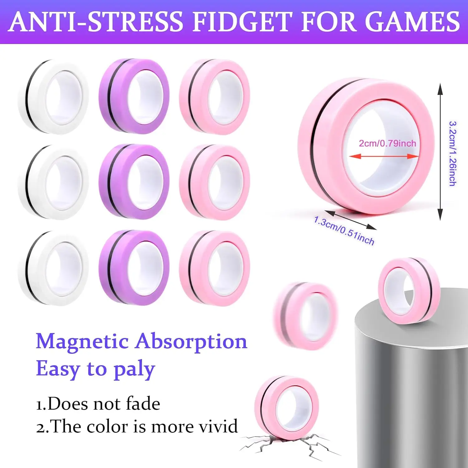 Anillo magnético Fidget Toys Set ADHD ansiedad magnético dedo Spinner Pack para adolescentes adultos niños más fresco imán alivio del estrés juguete