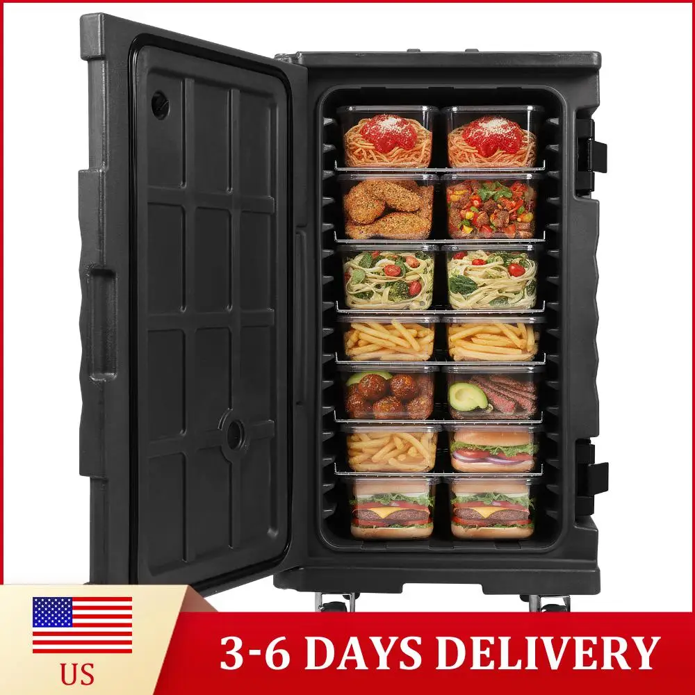 118QT Front Loading Insulated Food Pan Carrier Stackable Catering Dishbox with Wheels W/Handles for Catering & Transport