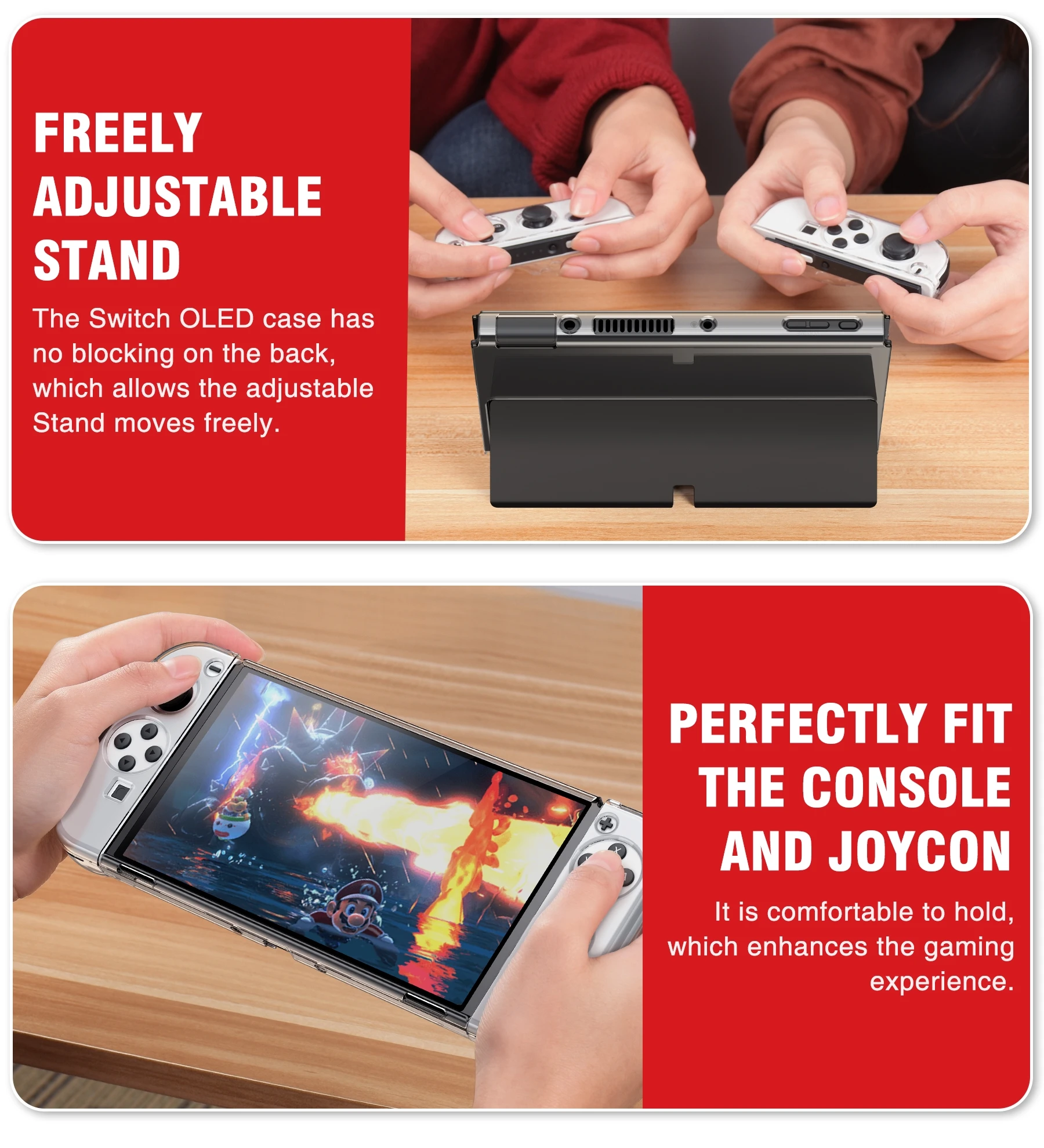 حافظة من الكريستال بروتيكتيف من BEBONCOOL لنينتندو سويتش وحدة التحكم OLED شفافة مضادة للسقوط ملحقات OLED Joycon