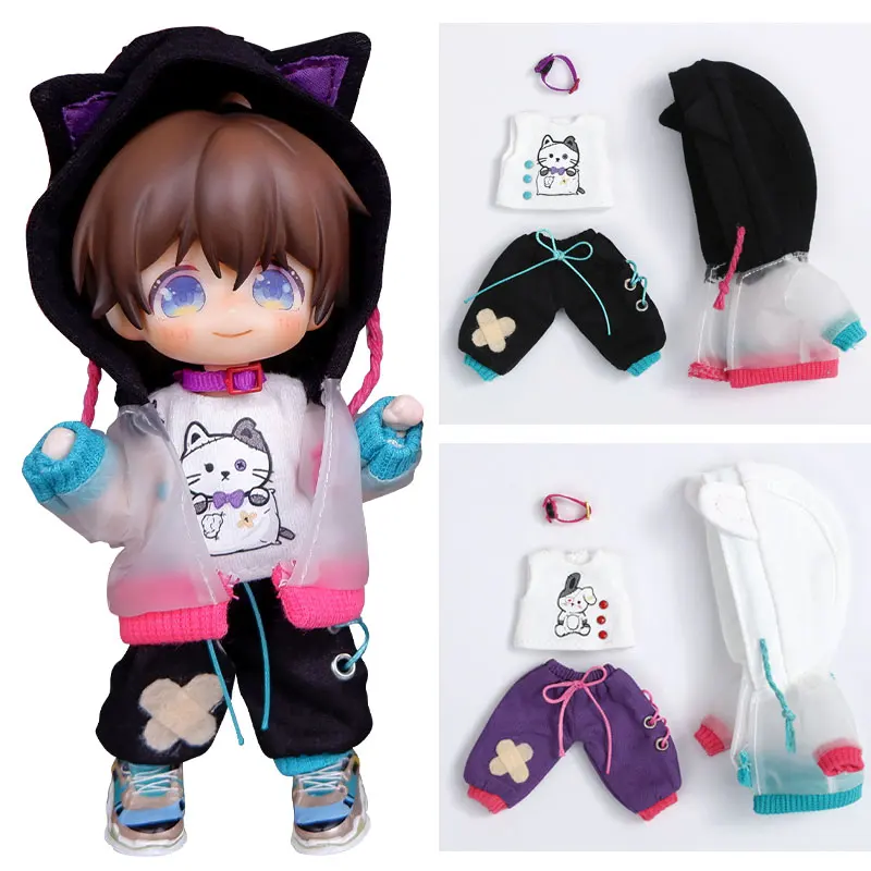 

OB11 Clothes Cute Cat Ear Jacket Vest Pants Suit Sports Shoes for Molly, GSC, 1/12bjd YMY Doll Clothes Toy Clothes Accessories