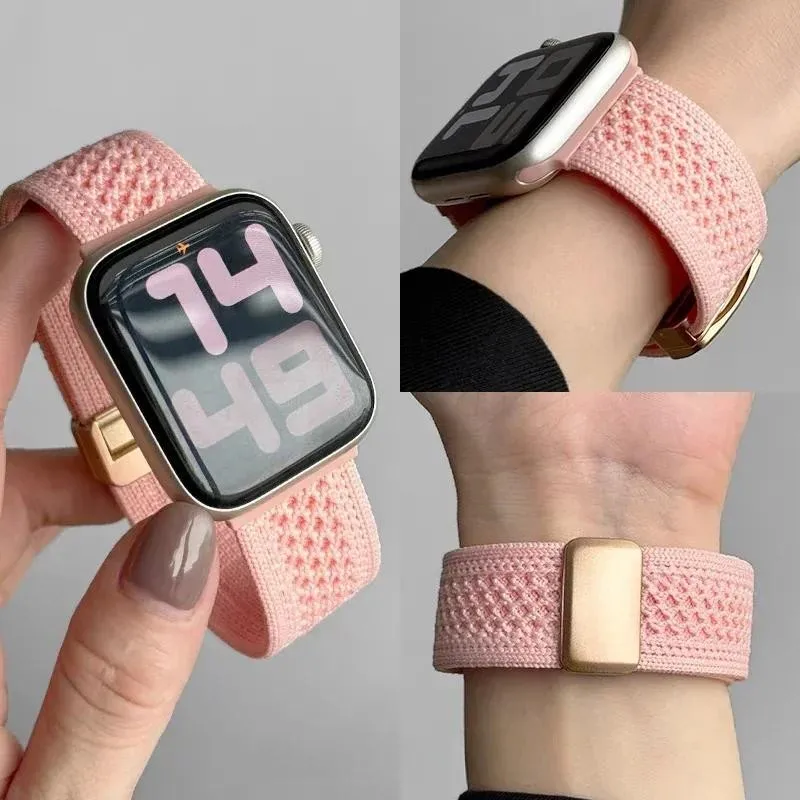 Bracelet à boucle magnétique en Nylon tressé de dessin animé, pour Apple Watch série 10 40mm 41mm 42mm 44mm 45mm 46mm pour iwatch 10 9 8 6 5 4