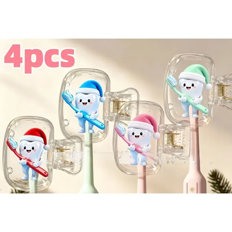 Cartoon Christmas Cute Small Teeth Printed Pattern Toothbrush Clip Portable Home Toothbrush Cover Protective Travel Essential