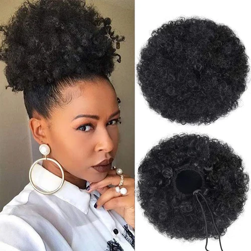 Imagen 2 del producto Afro Puff cordón cola de caballo cabello humano brasileño rizado cordón cola de caballo Afro Puff moño moño Accesorios