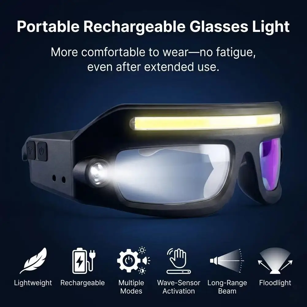 LED Safety Glasses with Rechargeable Light High Visibility Night Running Eyewear Cycling Sports Headlamp Protective Goggles