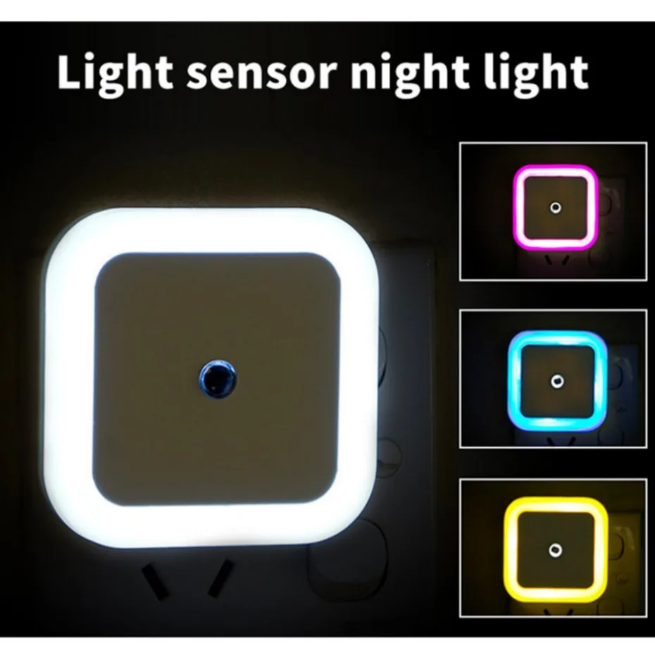 Mini LED Night Light EU/US Plug in Dusk to Dawn Sensor Wall Nights Lamp Square for Bedroom Hallway Stairs Corridor 85V-265V