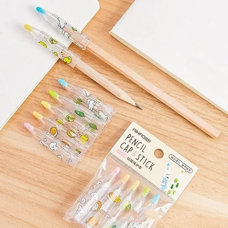 5pcs Cartoon Pencil Cap Student Writing and Painting Pencil Case Pencils Extender School Supplies Pen Case view 2