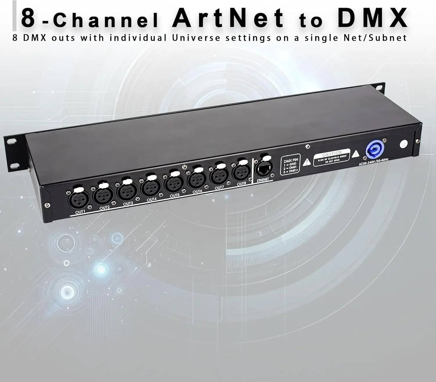 Pknight CR061S 8-Port ArtNet4 to DMX512 Node 4096CH 19-Inch 1U Rackmount IP65 Stage Lighting Control