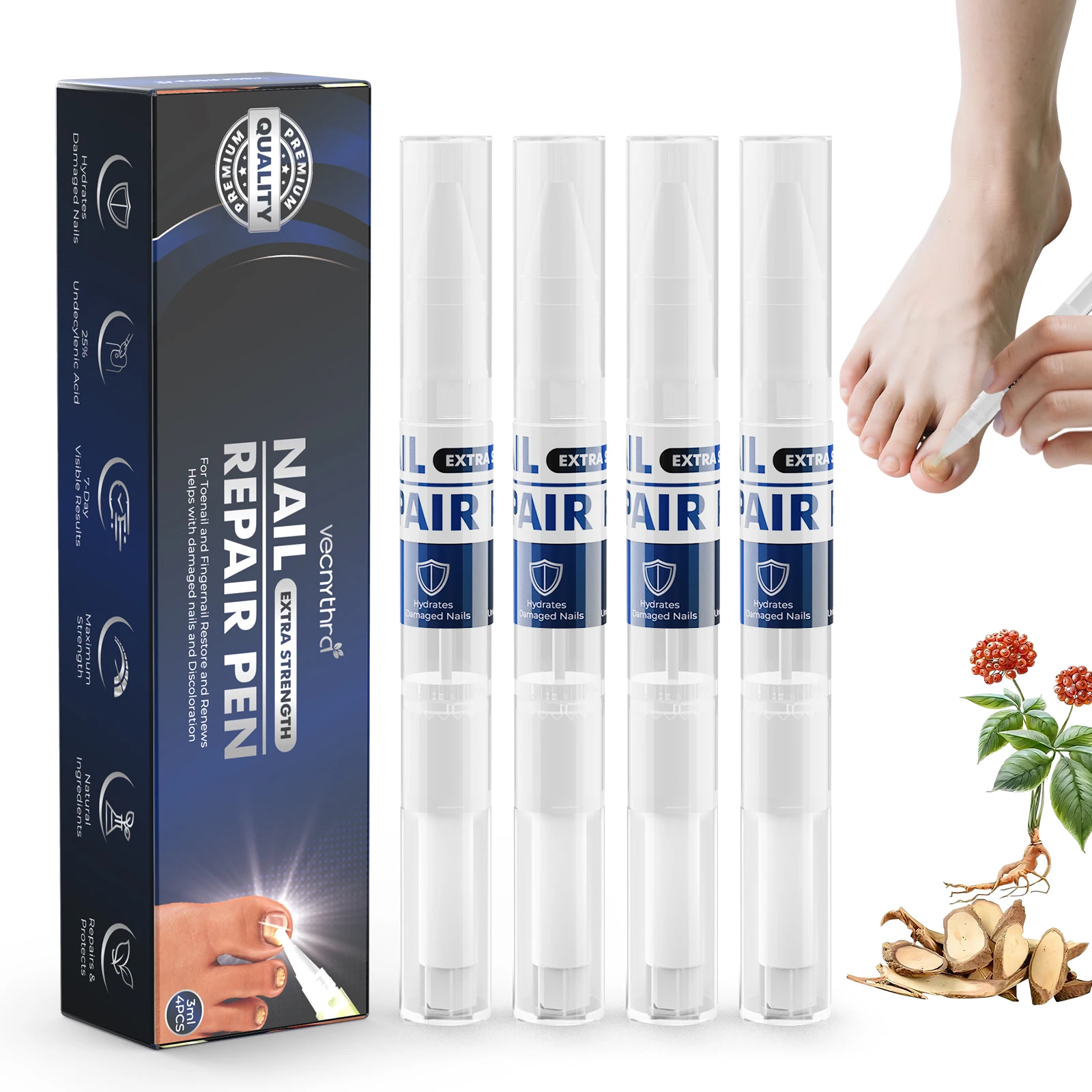 

Набор из 4-х штук по 3 мл: Эссенция-карандаш для восстановления ногтей от грибка, 25% ундециленовая кислота, устраняет онихомикоз, восстанавливает цвет и состояние палестиноватых ногтей, уход за ногтями, жидкость