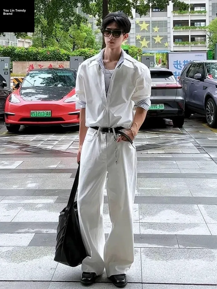 

Мужская полосатая рубашка с длинным рукавом, верхняя одежда для пар, внутренняя одежда Cleanfit для многослойного ношения, облегающая рубашка в британском стиле из полиэфирного волокна