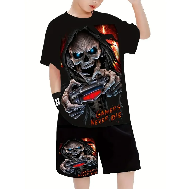 2025 3D Printed Men's Daily Casual Sports Street Summer Round Neck Short Sleeved T-shirt Shorts Set Personality