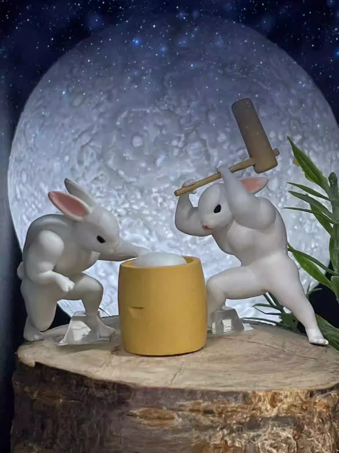 

Muscle Jade Rabbit Pounding Rice Cake Smaing Mooncakes Rabbit Blind Box Toy Collectible Action Figure Anime Themed Festival Gift