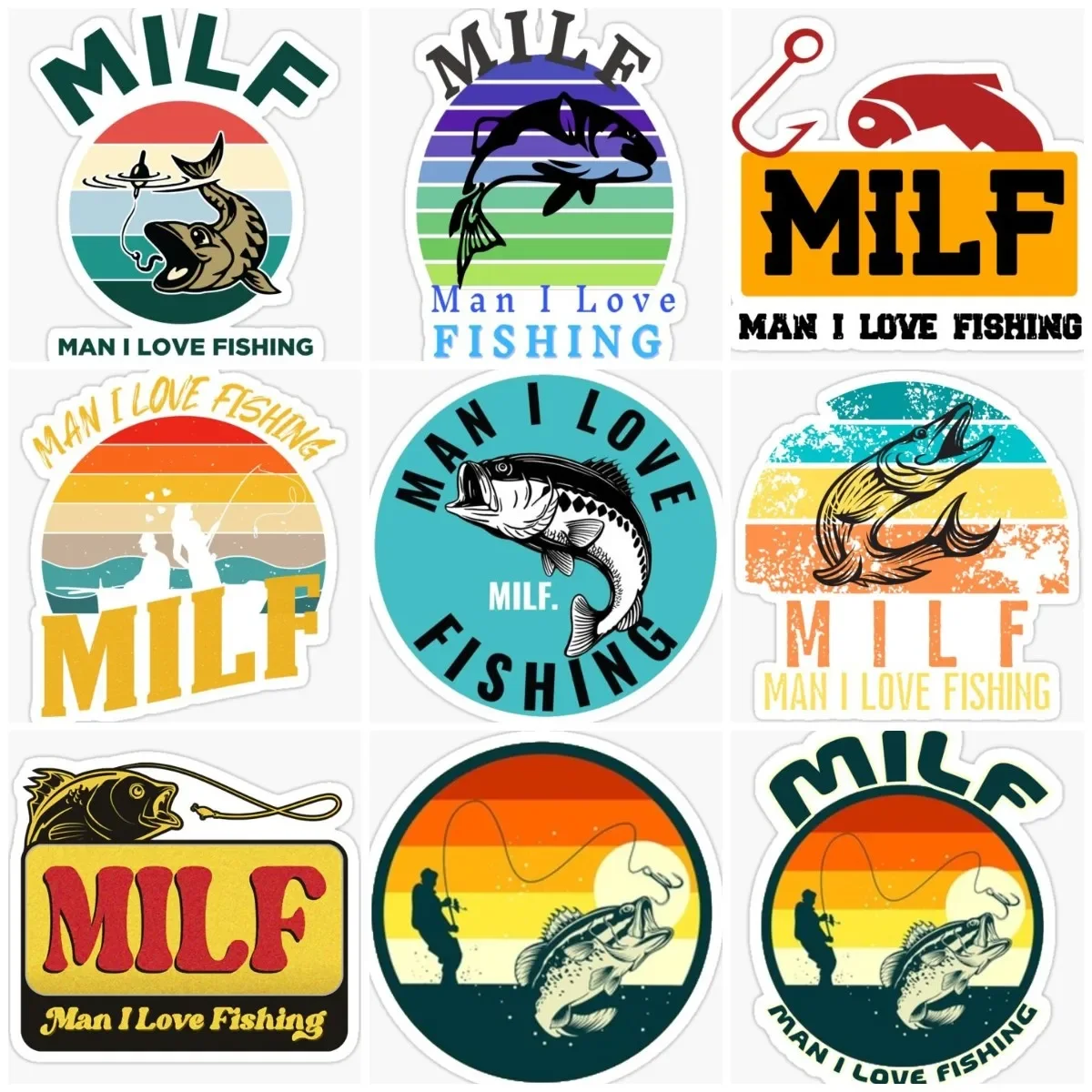

MILF Man I Love Fishing Creative Sticker Motorcycle Accessories Car Window Truck Wall Glass Bicycle Van Helmet Racing Decal PVC
