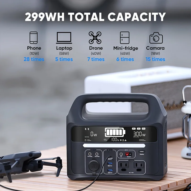 Portable Power Station For Camping/Outdoor 300W 299Wh LiFePO4 Battery Powered Generator