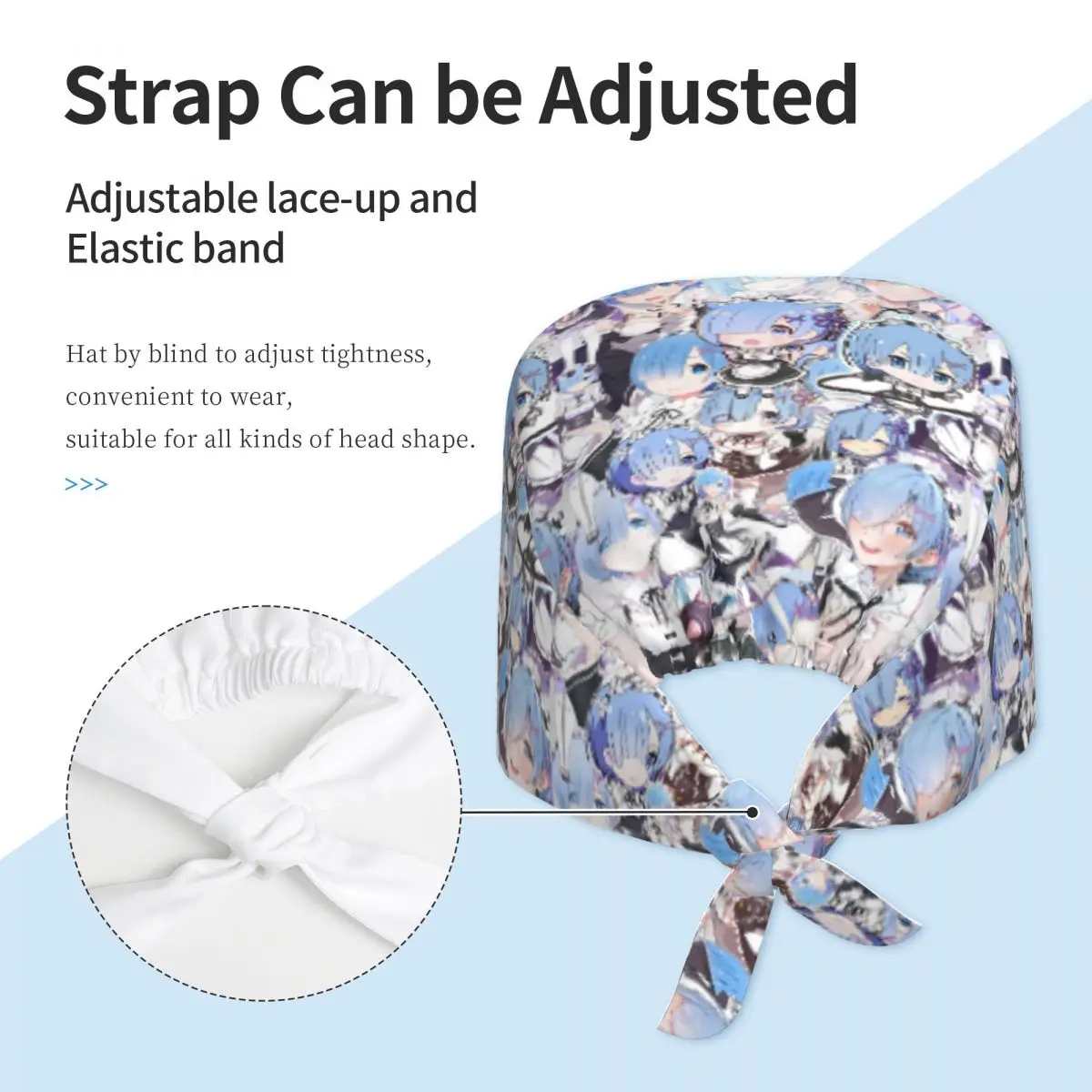 Aangepaste Re Zero-Remes Cartoon schoonmaken werkmuts Comfortabele Unisex Vintage Scrub Cap Chirurgische Hoed Verpleegkundige Scrubs Hoed Verpleegster