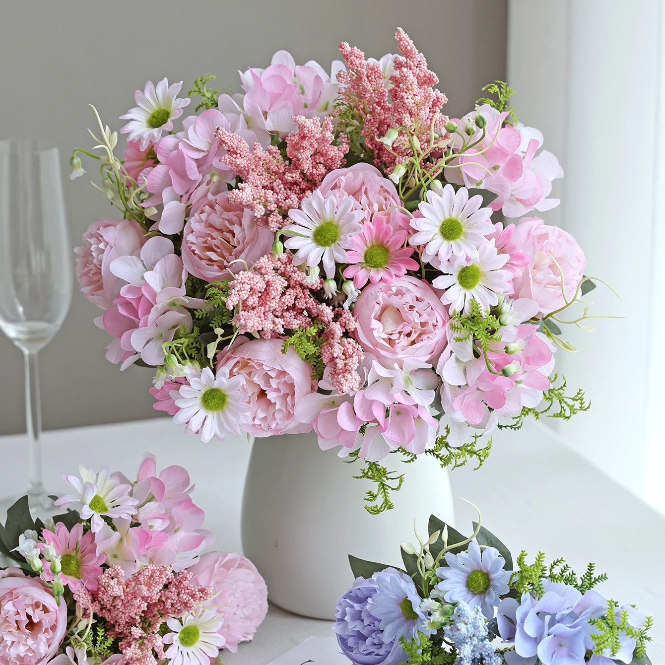 Künstliche Blumen Pfingstrosen Hochzeitskranz Heim Schlafzimmer Tischdekoration Brautstrauß Garten Kunstvase Brett Outdoor Garten DIY Geschenke – Detail 3