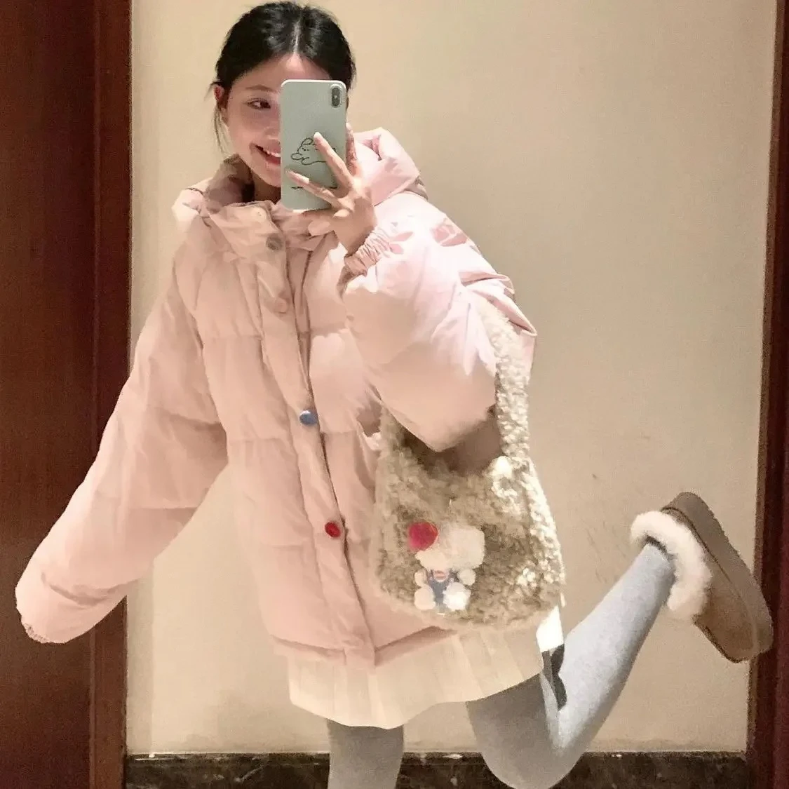 

Colorful Buttons Hooded Down Cotton Coats Tops Korean Winter New Thicken Warm Zipper Jacket Elegant Casual Overcoat Ladies